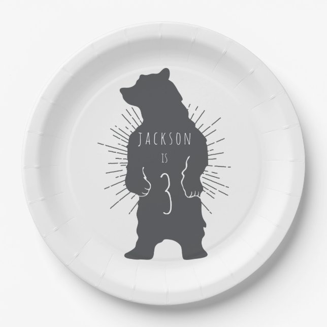 Minimalist Bear Birthday Party Paper Plate (Front)