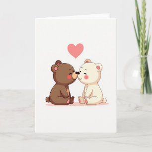 Minimalist Bear Couple Kiss Card