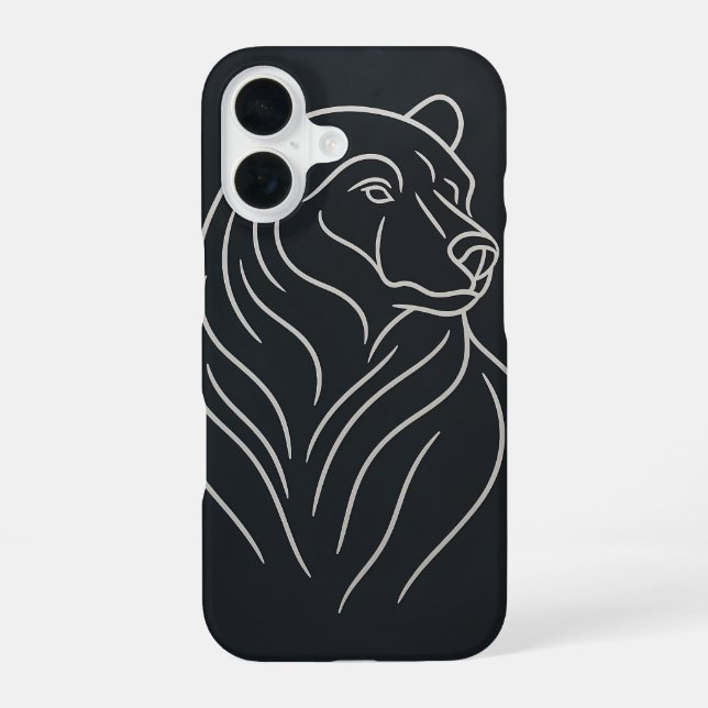 Minimalist Bear Line Drawing iPhone 16 Case (Back)