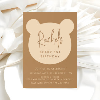 Minimalist Beary First Birthday Invitation