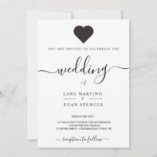 Minimalist, Beautiful LoveHeart Wedding Invitation