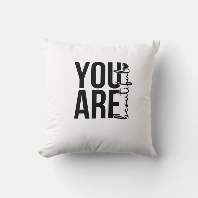 Minimalist “Beautiful” Typography Design – Black a Cushion (Front)