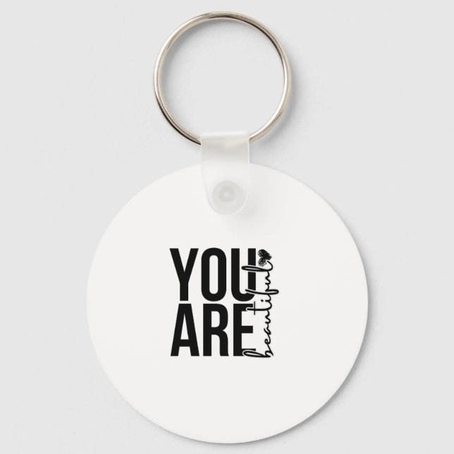 Minimalist “Beautiful” Typography Design – Black a Key Ring (Front)