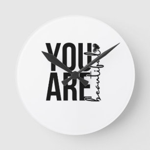 Minimalist “Beautiful” Typography Design – Black a Round Clock