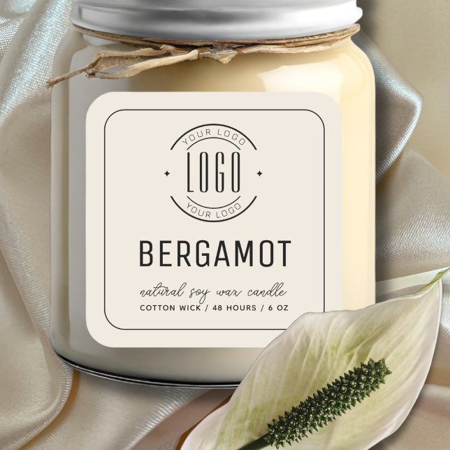 Minimalist beige add your logo border candle label (Creator Uploaded)