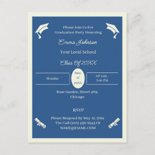 Minimalist Beige And Blue Custom Graduation Announcement Postcard