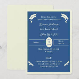 Minimalist Beige And Blue Custom Graduation Invitation