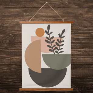 Minimalist Beige and Green Botanical Hanging Tapestry