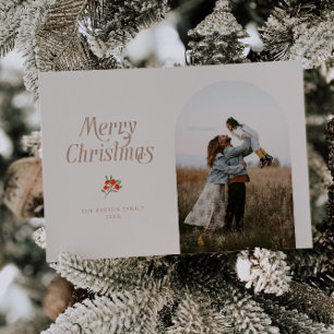 Minimalist Beige Arch Merry Christmas Photo Holiday Card