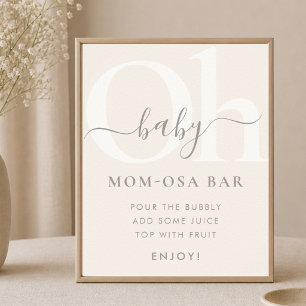 Minimalist Beige Baby Shower Momosa Bar Party Sign