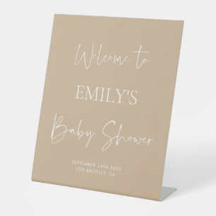 Minimalist Beige Baby Shower Welcome Pedestal Sign
