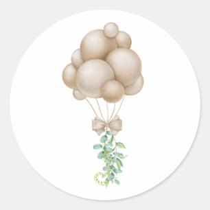 Minimalist Beige Balloons Boho Baby Shower Classic Round Sticker
