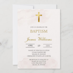 Minimalist beige baptism invitation