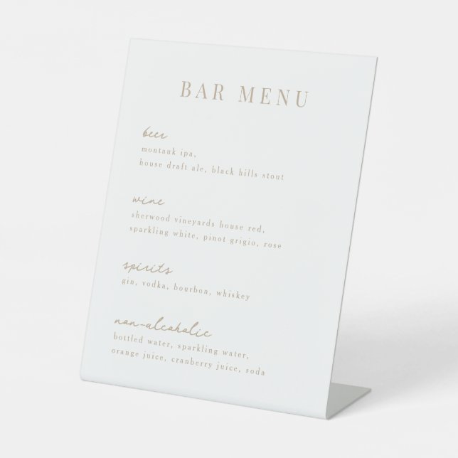 Minimalist Beige Bar Menu Drink List Pedestal Sign (Front)