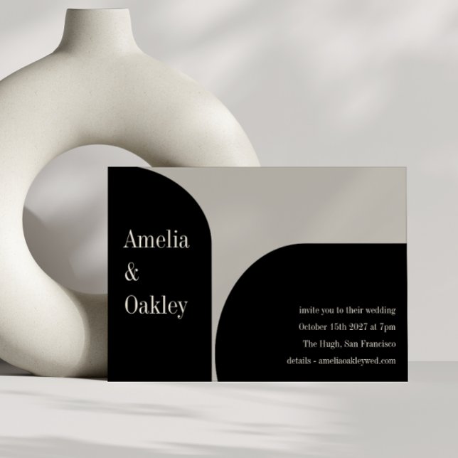 Minimalist Beige Black Elegant Arch Modern Wedding Invitation (Creator Uploaded)
