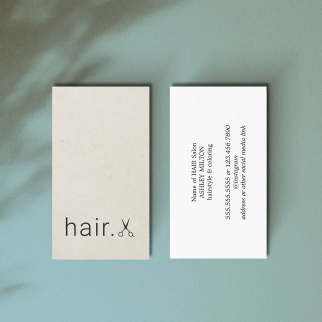 Minimalist Beige Black Scissors Hair Stylist Business Card (Creator Uploaded)