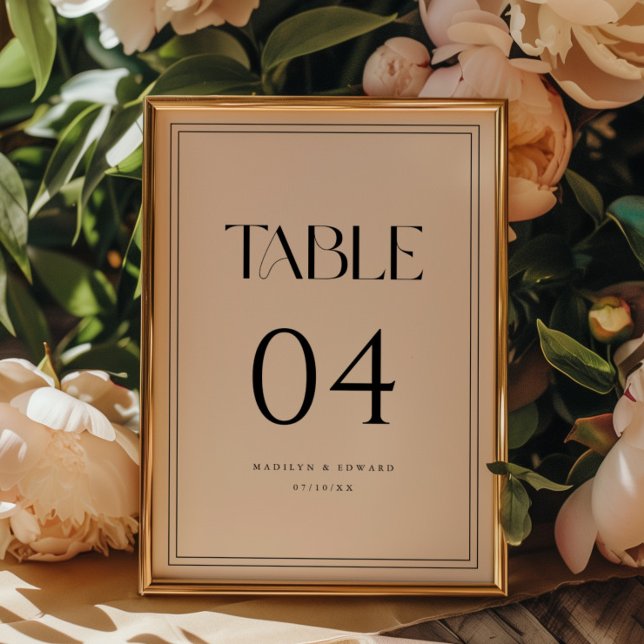 Minimalist Beige Bold Typography Wedding Names Table Number (Creator Uploaded)