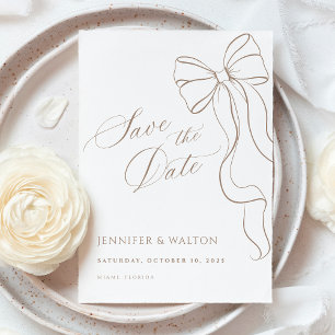 Minimalist Beige Bow Save the Date Card