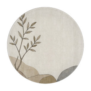 Minimalist Beige Branch Leaves Abstract Earthy Cutting Board