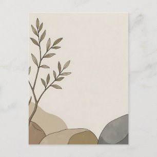 Minimalist Beige Branch Leaves Abstract Earthy Postcard