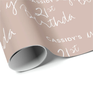 Minimalist Beige Brown 21st Birthday Wrapping Paper