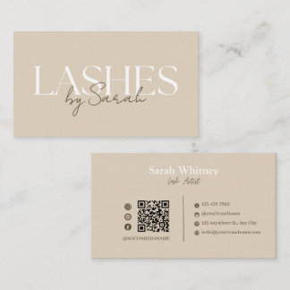 Minimalist Beige & Brown Lash Tech Business Card