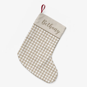 Minimalist Beige Buffalo Plaid Small Christmas Stocking