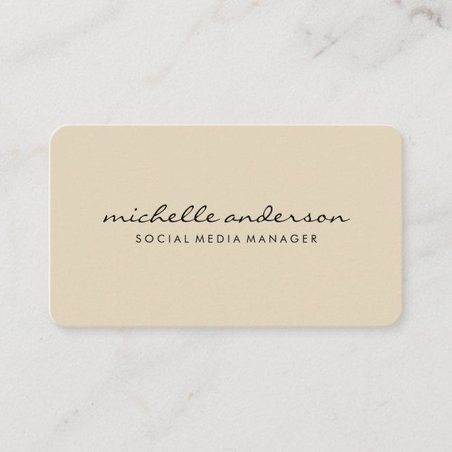 Minimalist Beige Cursive Text Business Card (Front)