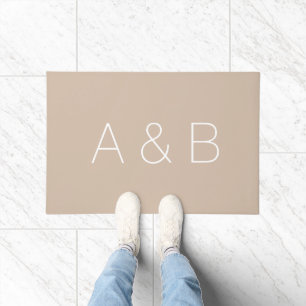 Minimalist beige custom couple monogram initials doormat