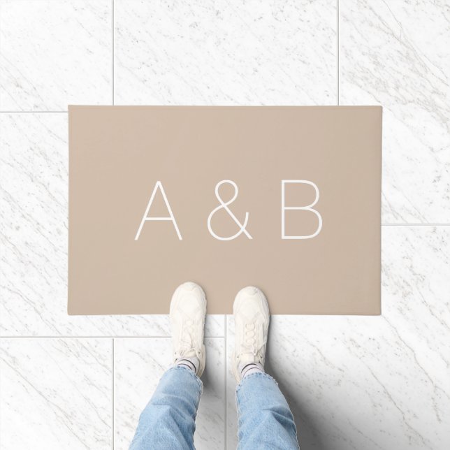 Minimalist beige custom couple monogram initials doormat (Indoor)
