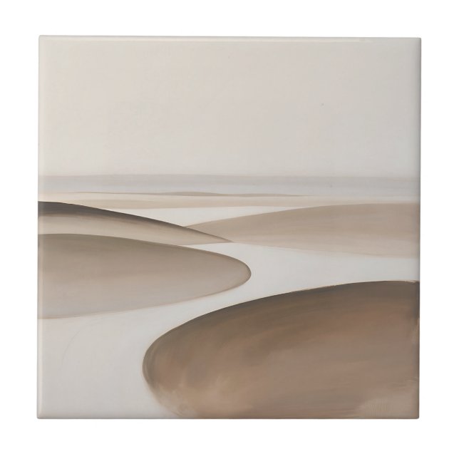 Minimalist Beige Desert Dunes Ceramic Tile (Front)