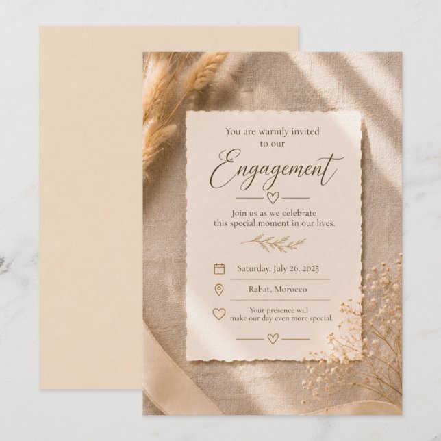 Minimalist Beige Engagement Invitation (Front/Back)