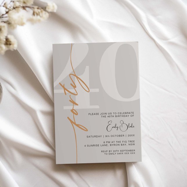 Minimalist Beige Forty 40th Birthday Party Invitation (Creator Uploaded)
