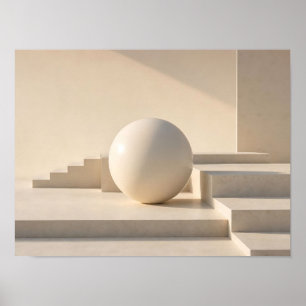 Minimalist Beige Geometric Sphere Abstract Poster