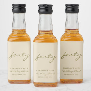 Minimalist Beige & Gold Age Birthday Liquor Bottle Label