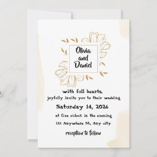 Minimalist Beige Gold Dahlia Wedding Invitation