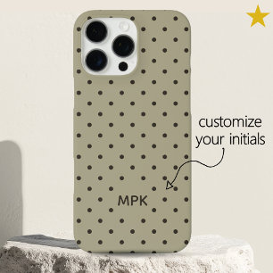 Minimalist Beige Gray Custom Monogram Polka Dot  iPhone 16 Pro Max Case