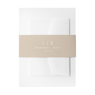 Minimalist Beige Monogram Wedding Invitation Belly Band