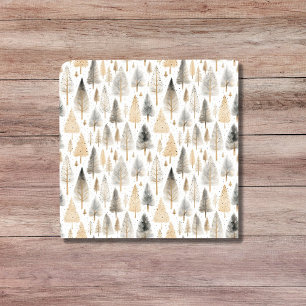 Minimalist Beige Nordic Folk Art Scandi Trees Ceramic Tile