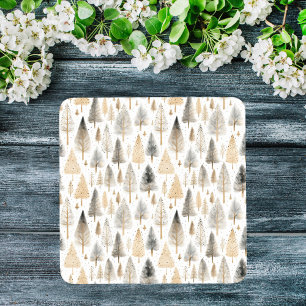 Minimalist Beige Nordic Folk Art Scandi Trees Glass Coaster