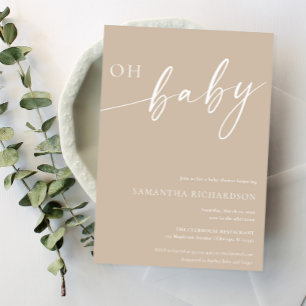 Minimalist beige Oh baby gender neutral shower Invitation