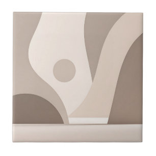 Minimalist Beige Organic Abstract Shapes Ceramic Tile