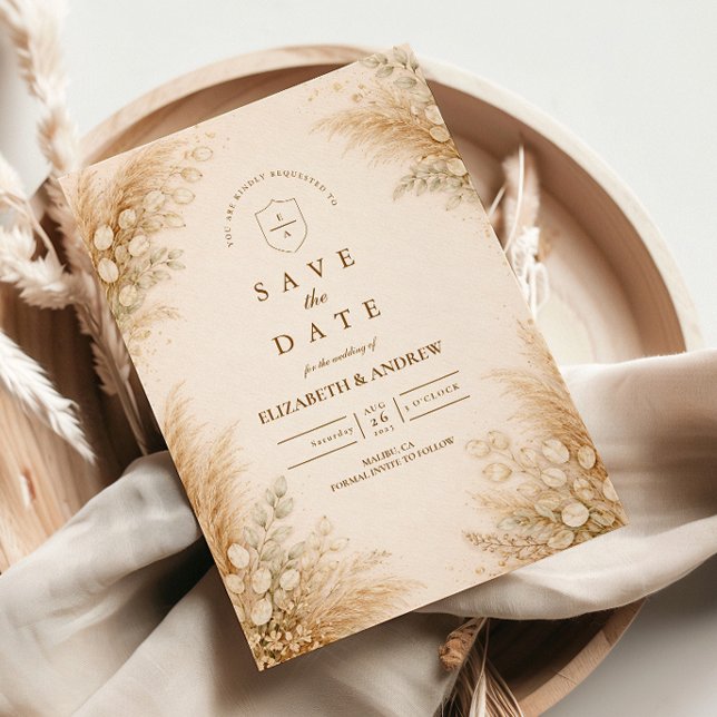 Minimalist Beige Pampas Grass Wedding Save The Date (Creator Uploaded)