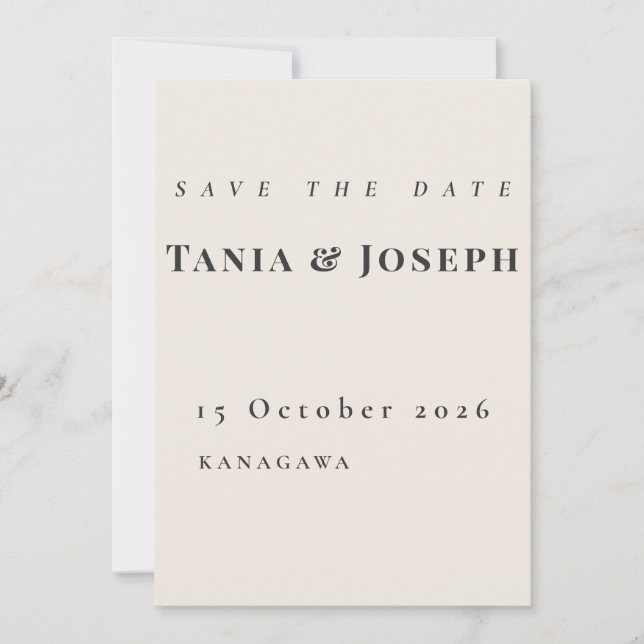 Minimalist Beige Save The Date Card (Front)