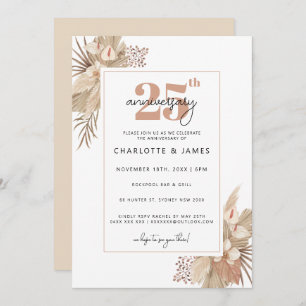 Minimalist beige script 25th wedding anniversary invitation