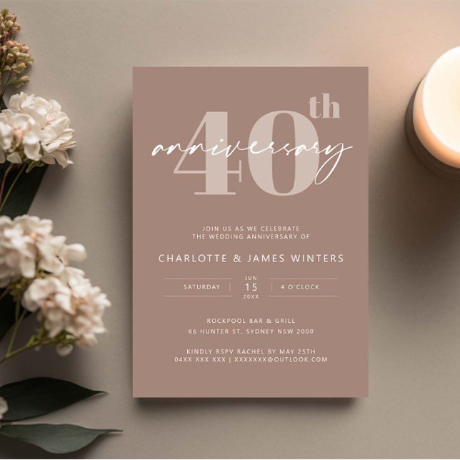 Minimalist beige script 40th wedding anniversary invitation (Creator Uploaded)