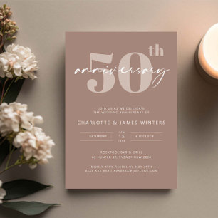 Minimalist beige script 50th wedding anniversary invitation