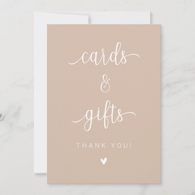 Minimalist Beige Script Cards and Gifts Sign (Front)
