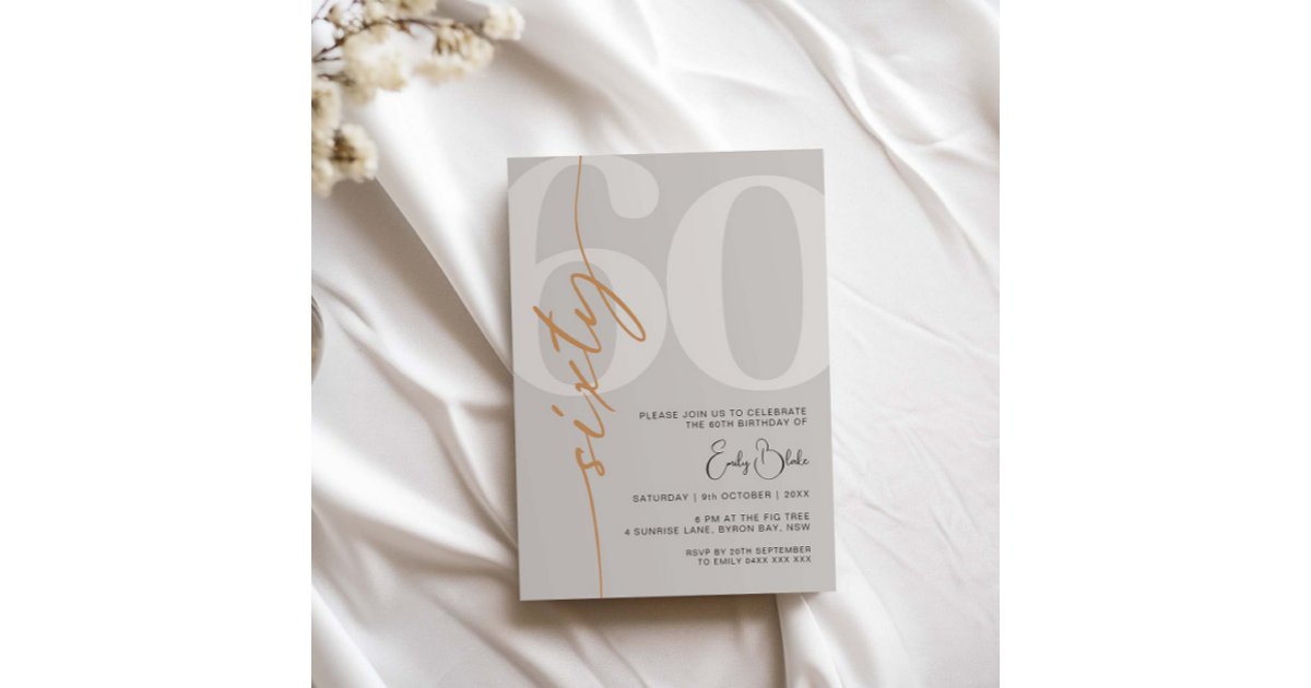 Minimalist Beige Sixty 60th Birthday Party Invitation Zazzle