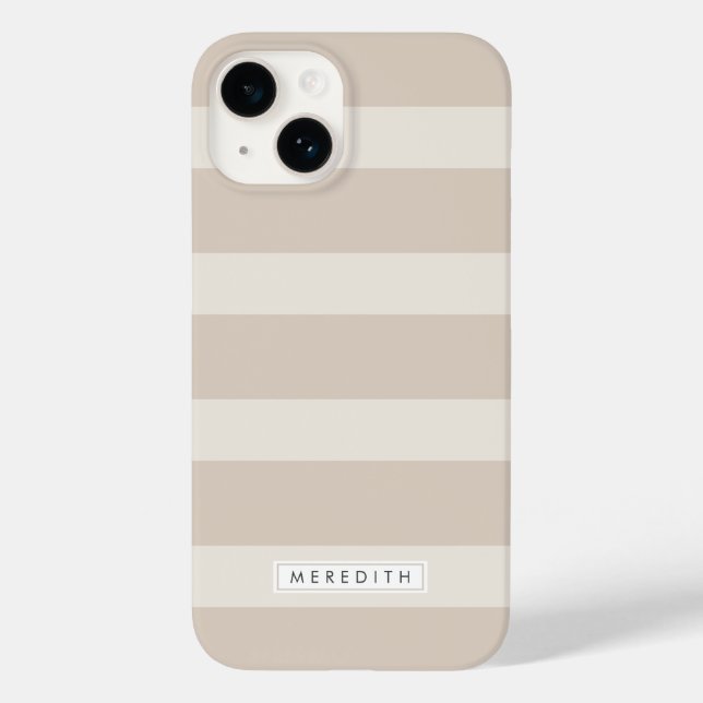 Minimalist Beige Stripe Name Case-Mate iPhone Case (Back)